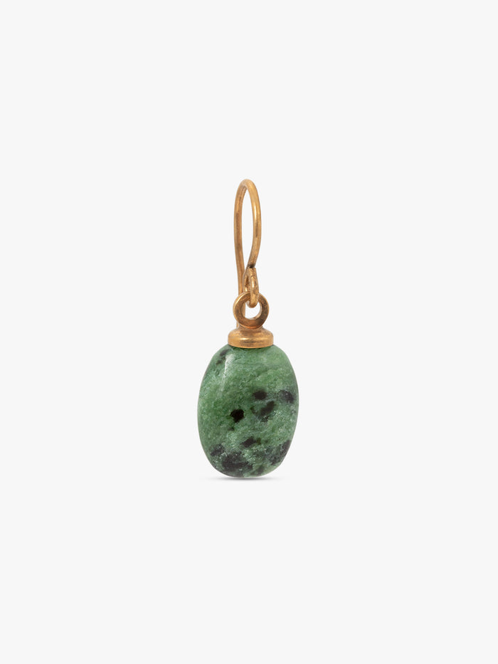 Green stone pendant with gold chain on a white background
