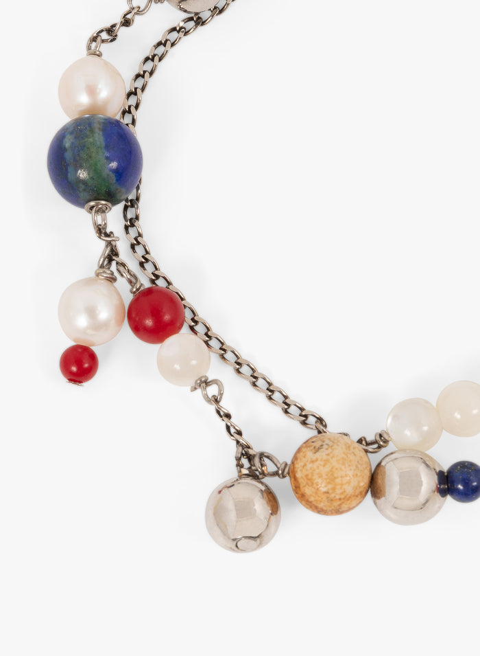 Multicolored beaded bracelet on a white background