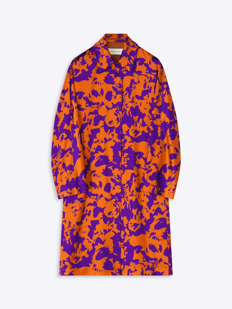 Orange and purple patterned coat on a white background