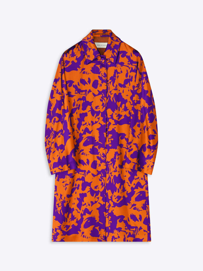 Orange and purple patterned coat on a white background