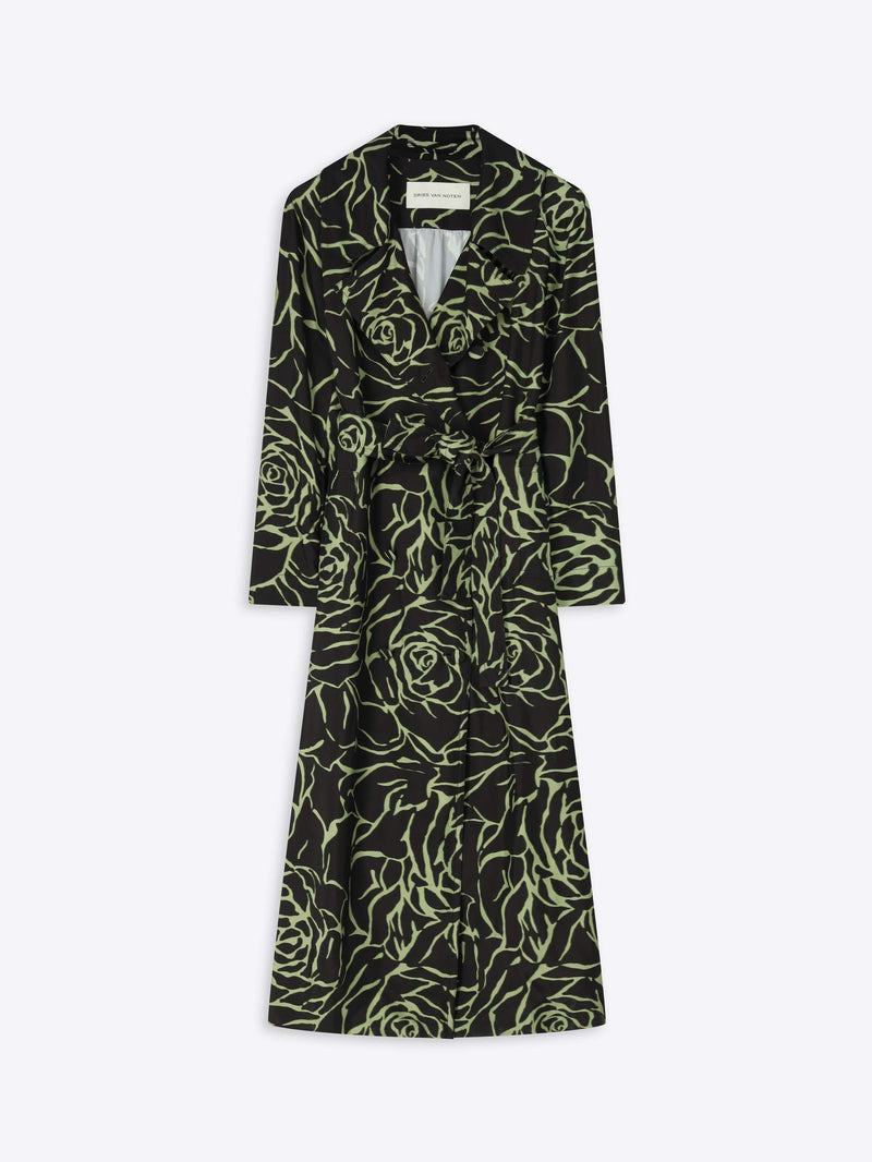 Black dress with green floral pattern on a white background - Dries Van Noten
