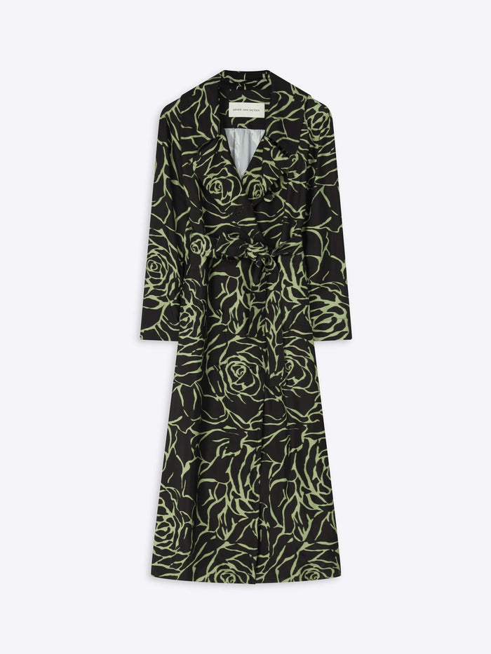 Black dress with green floral pattern on a white background - Dries Van Noten
