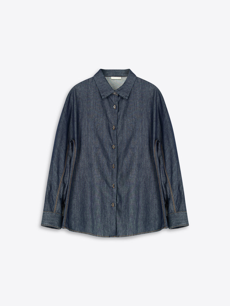 Blue denim shirt on a white background