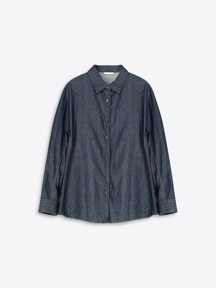 Blue denim shirt on a white background