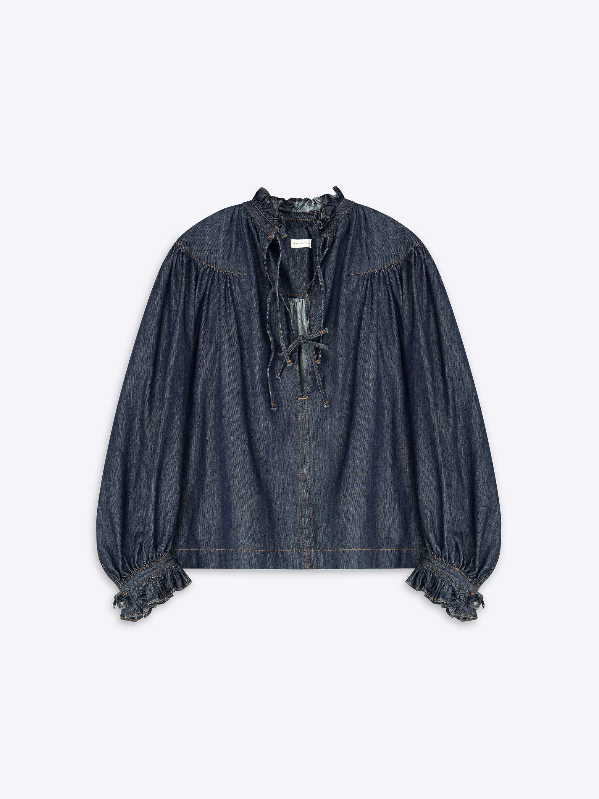 ドリスバンノッテン フリルTシャツ 黒 フリル付きデニムシャツ - 春夏 ウィメンズ｜ドリス・ヴァン・ノッテン