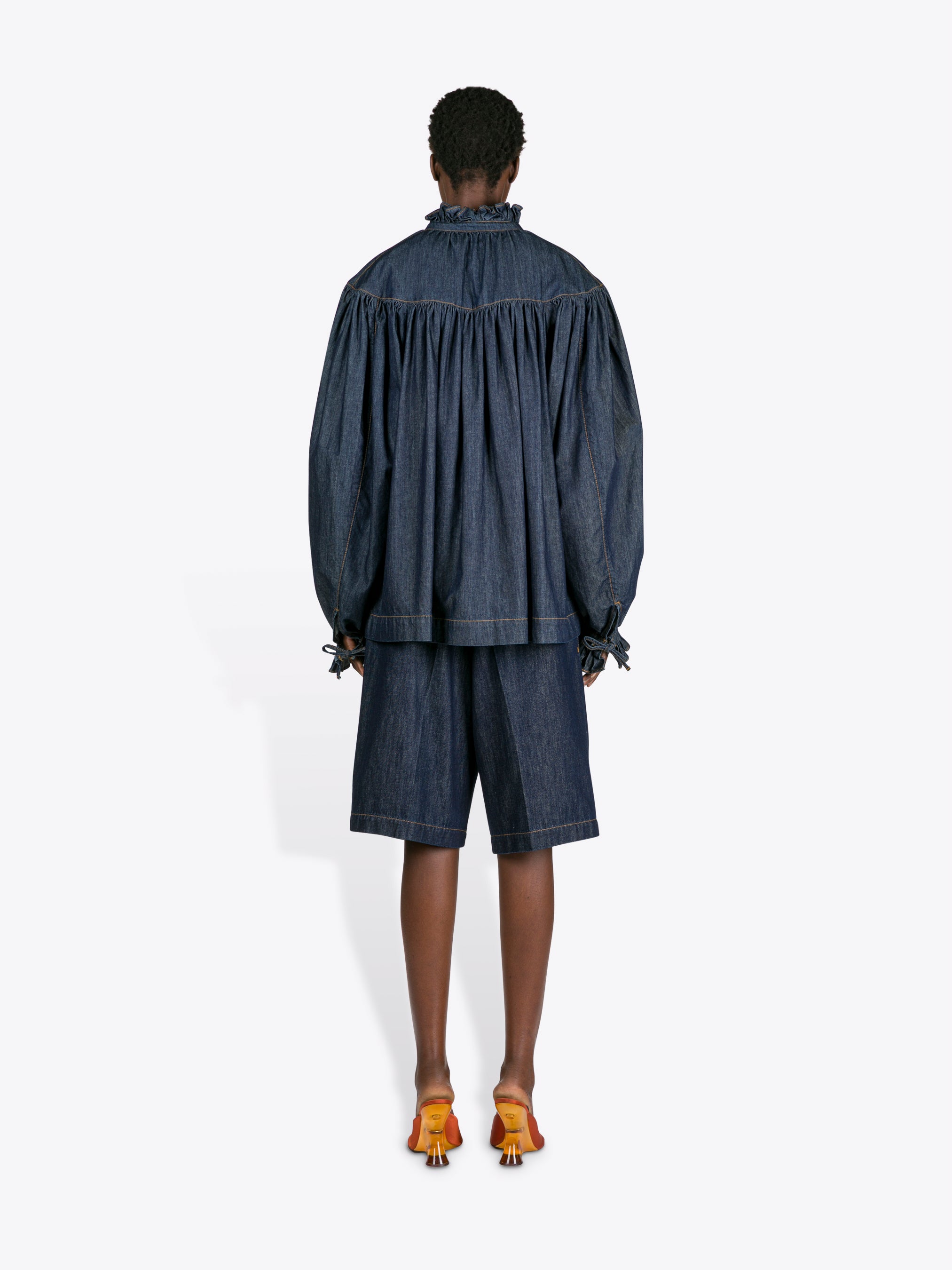 DRIES VAN NOTEN 16SS ブリーチ デニム シャツ 48 フリル付きデニムシャツ - 春夏 ウィメンズ｜ドリス・ヴァン・ノッテン