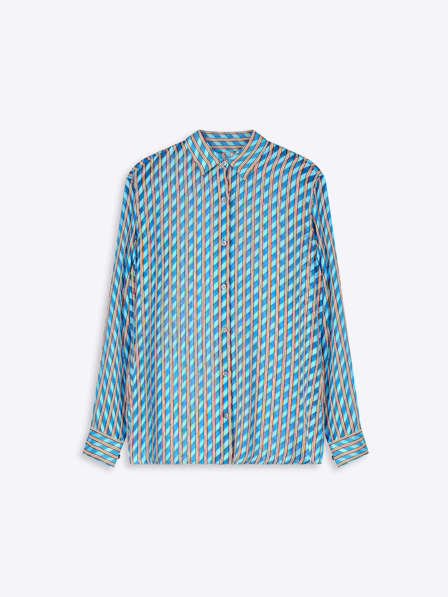 Blue and orange striped shirt on a white background - Dries Van Noten