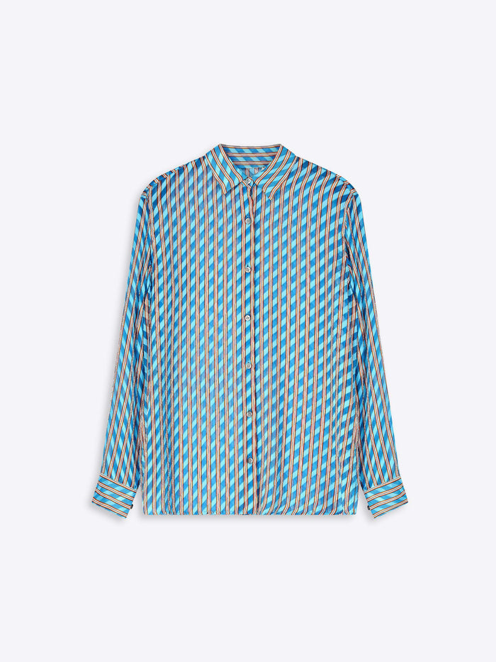 Blue and orange striped shirt on a white background