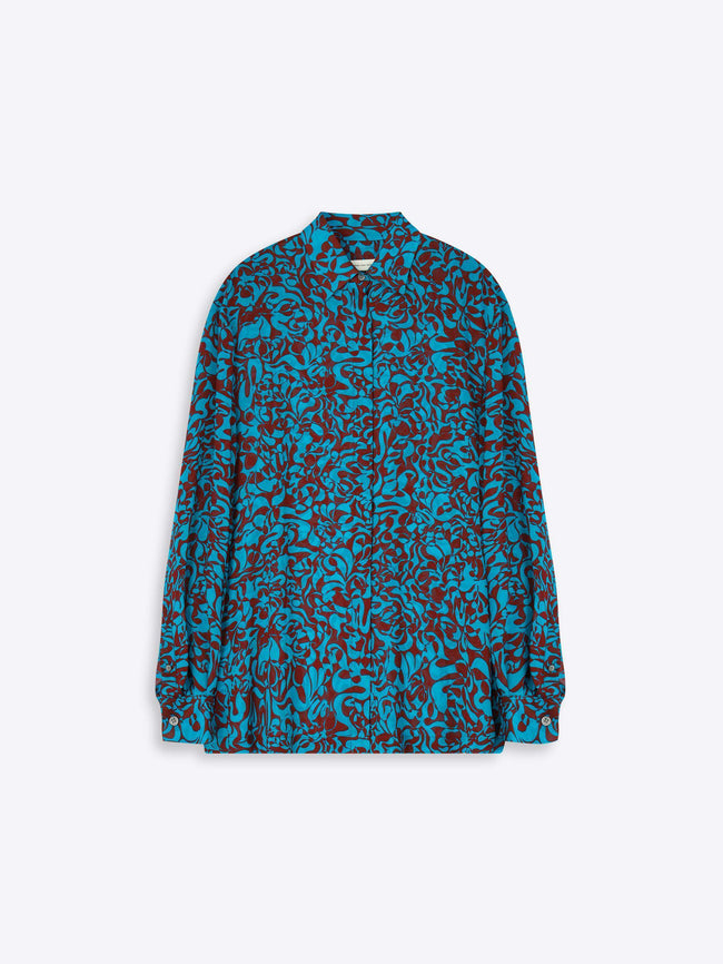 Blue and red patterned shirt on a white background