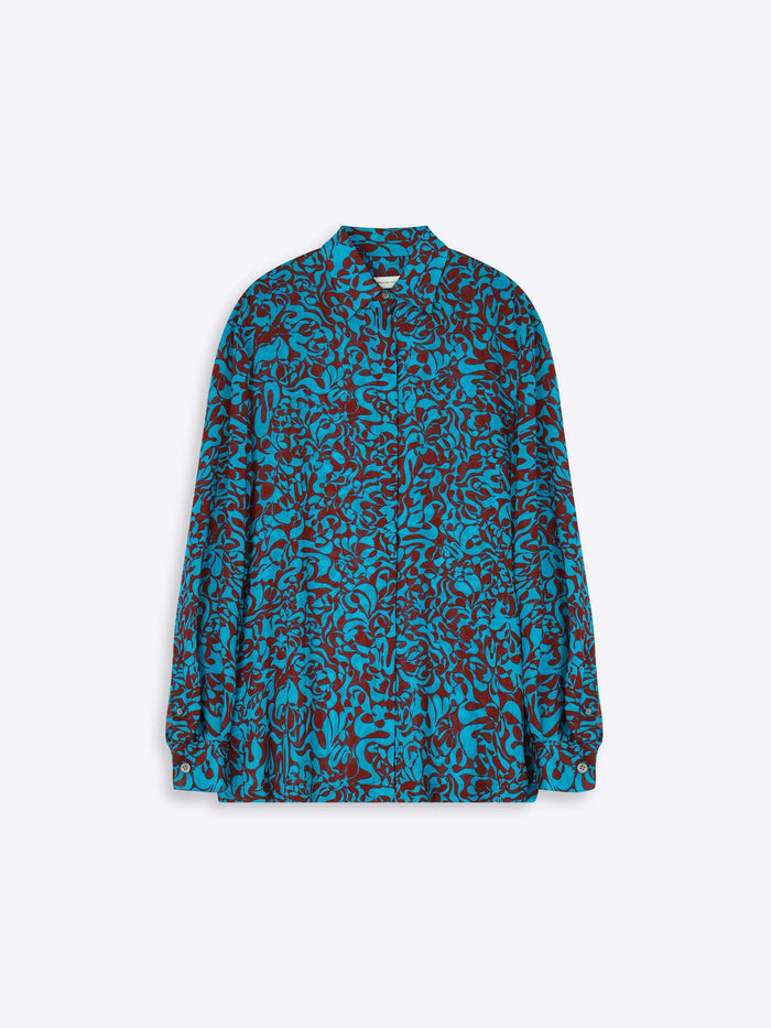 Blue and red patterned shirt on a white background