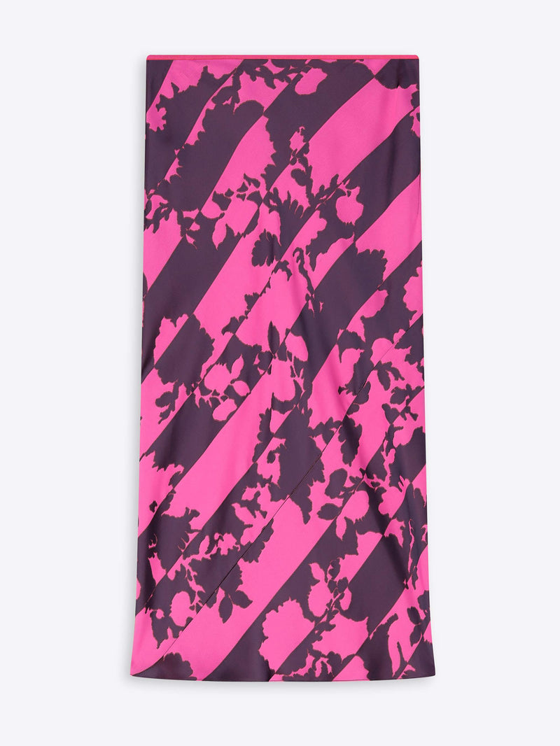 Neck gaiter with pink and black abstract pattern on a white background