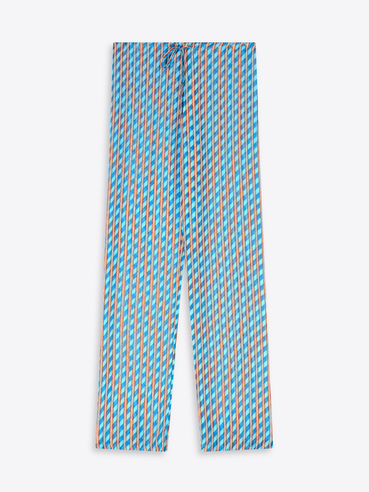 Blue and white striped pants on a white background