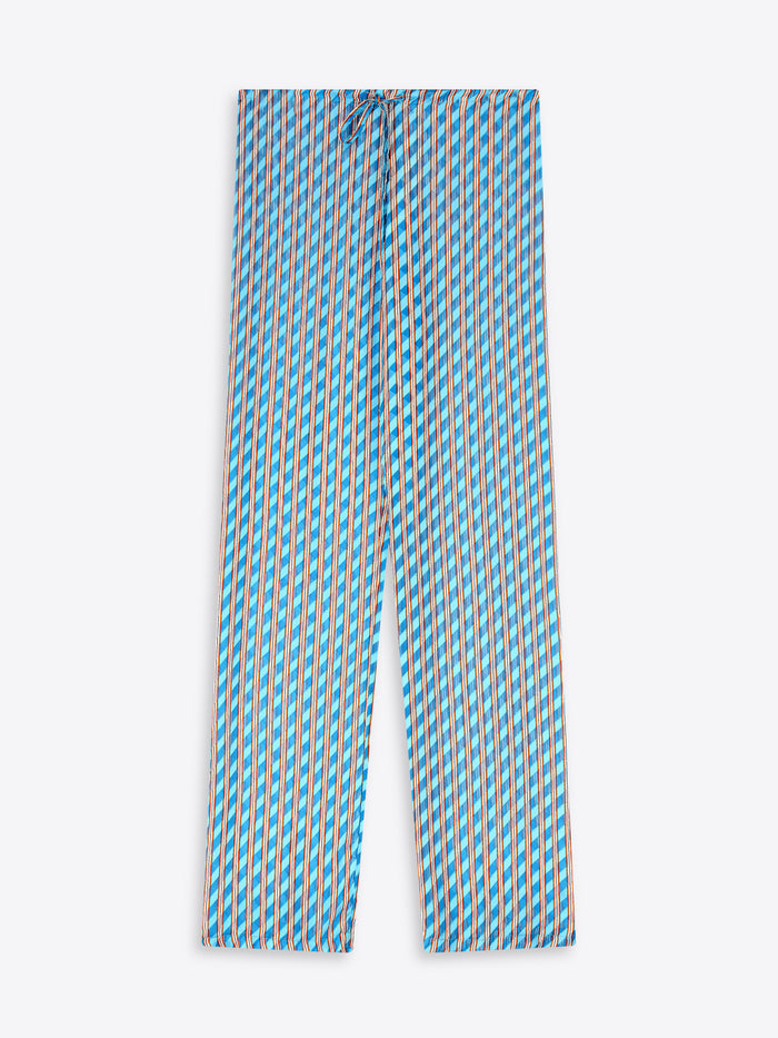 Blue and white striped pants on a white background