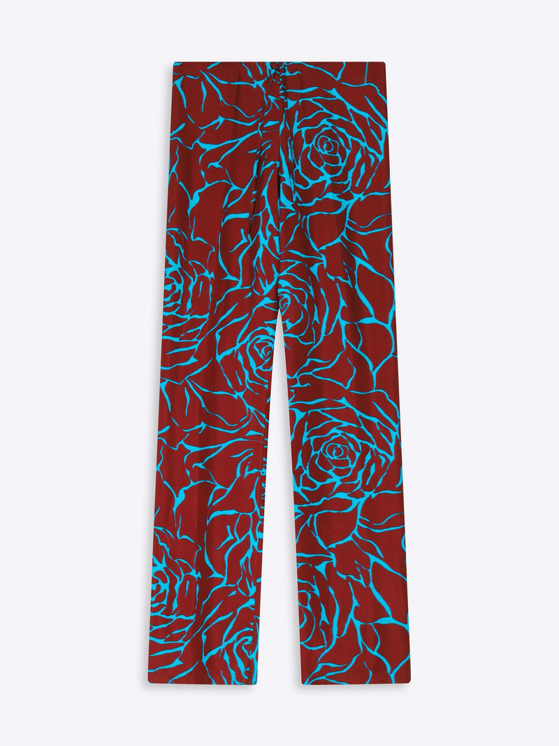 Leggings with blue rose pattern on a white background