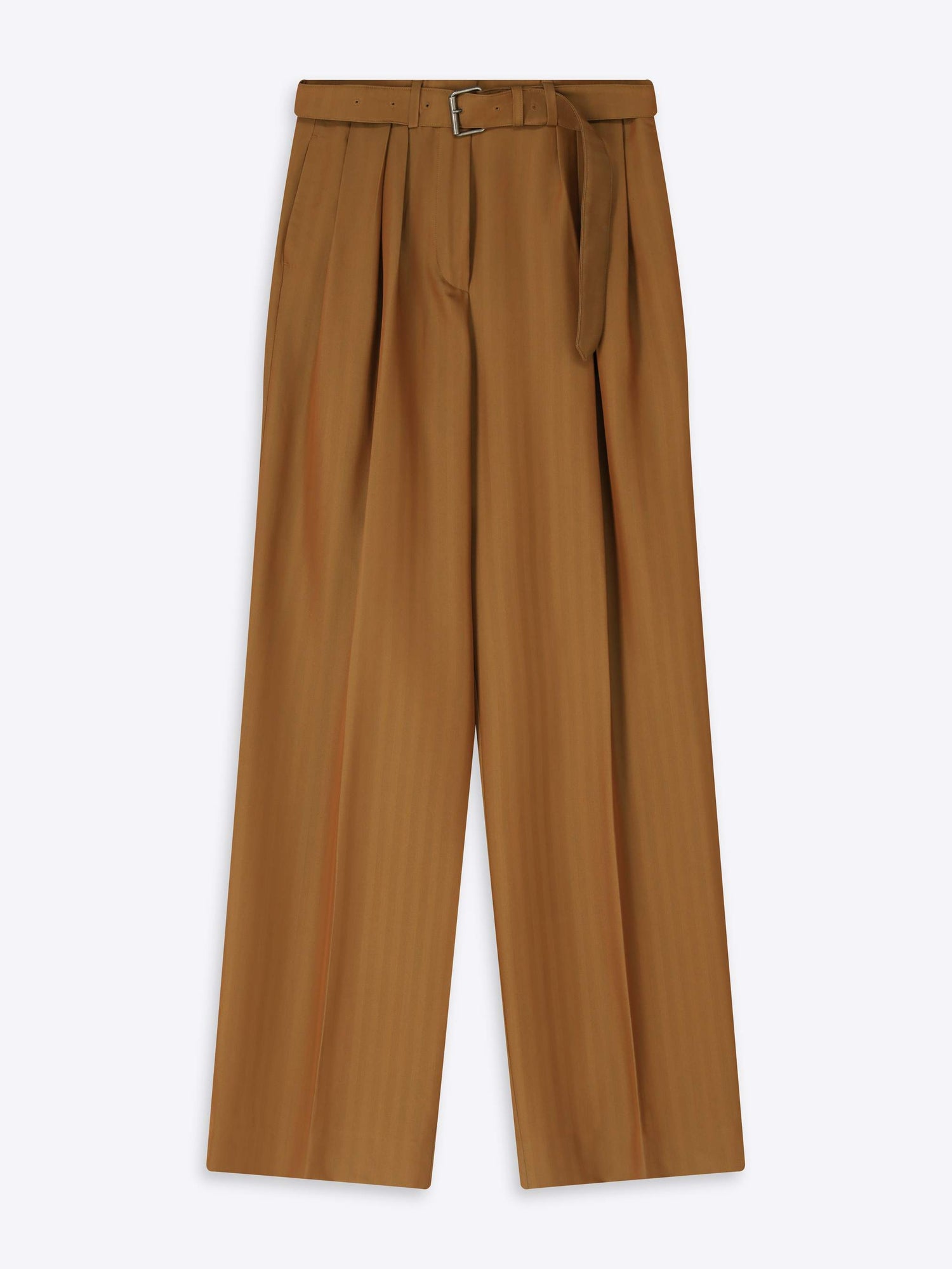 Brown wide-leg pants with a belt on a white background - Dries Van Noten