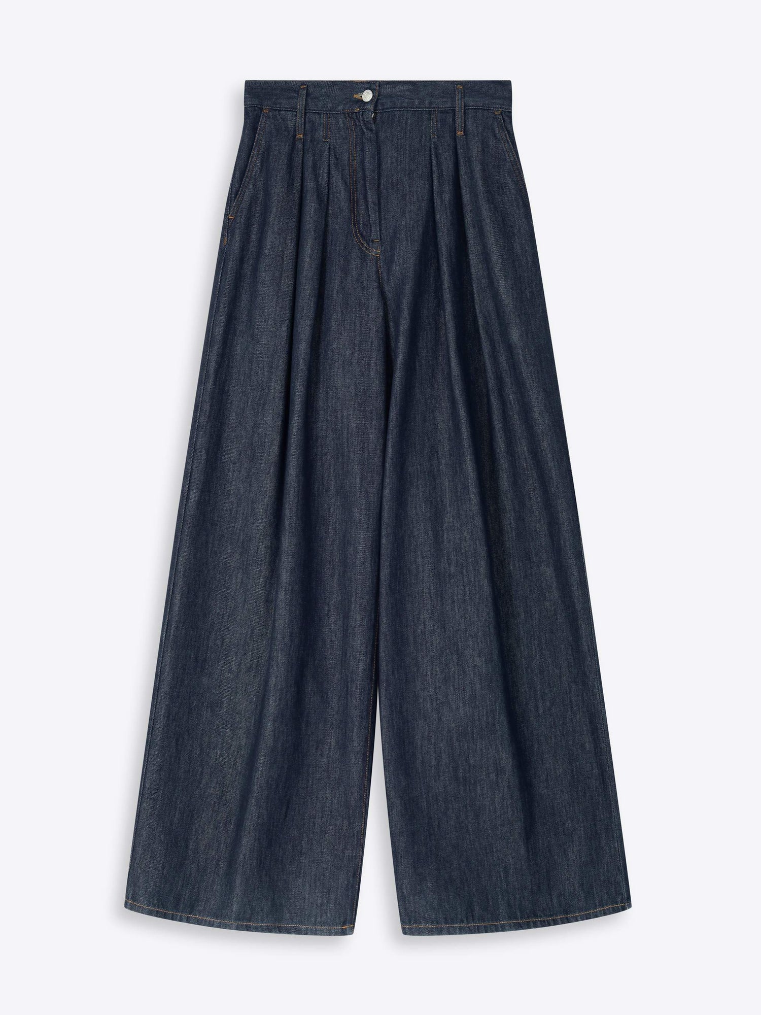 Dark blue wide-leg jeans on a white background - Dries Van Noten