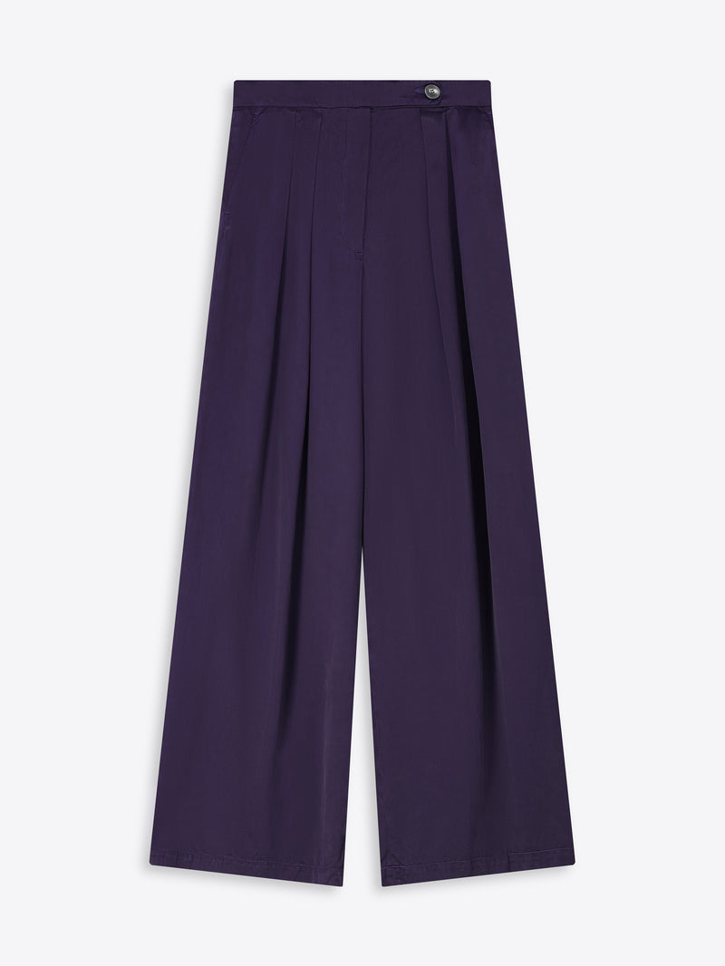 Purple wide-leg pants on a white background