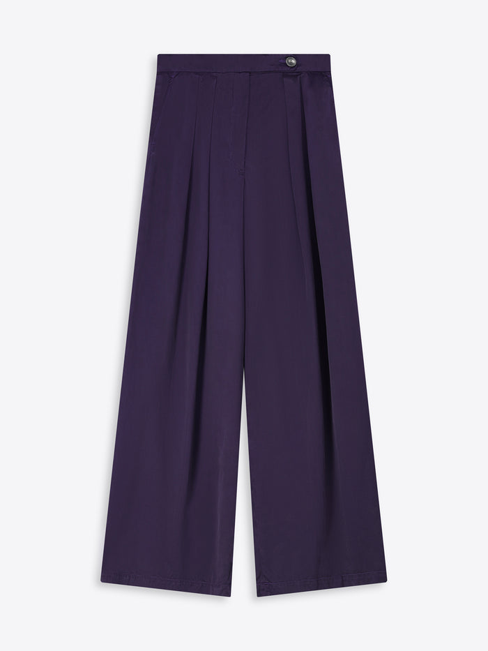Purple wide-leg pants on a white background