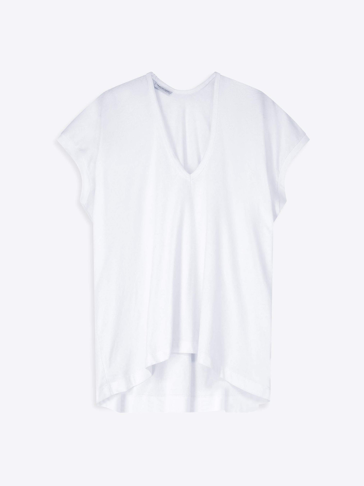 White blouse with a V-neck and draped design on a white background - Dries Van Noten