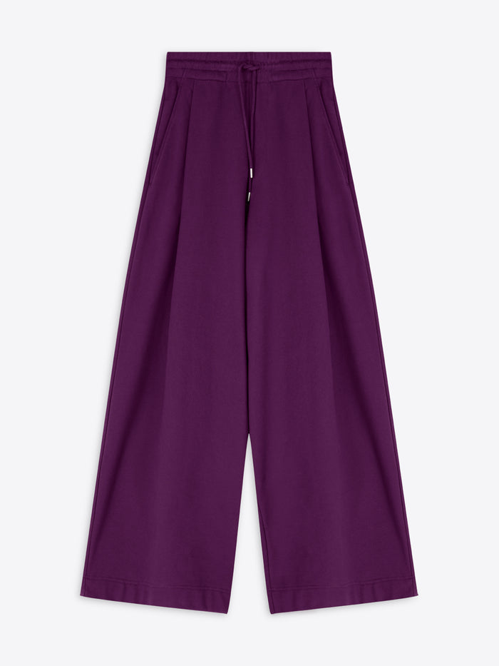 Purple wide-leg pants on a white background