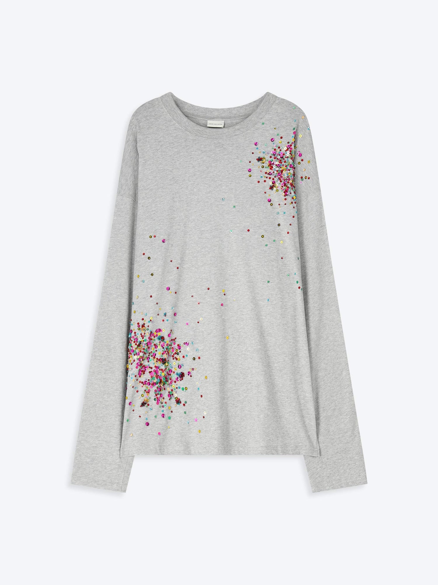 Grey long-sleeve top with floral patterns on a white background - Dries Van Noten