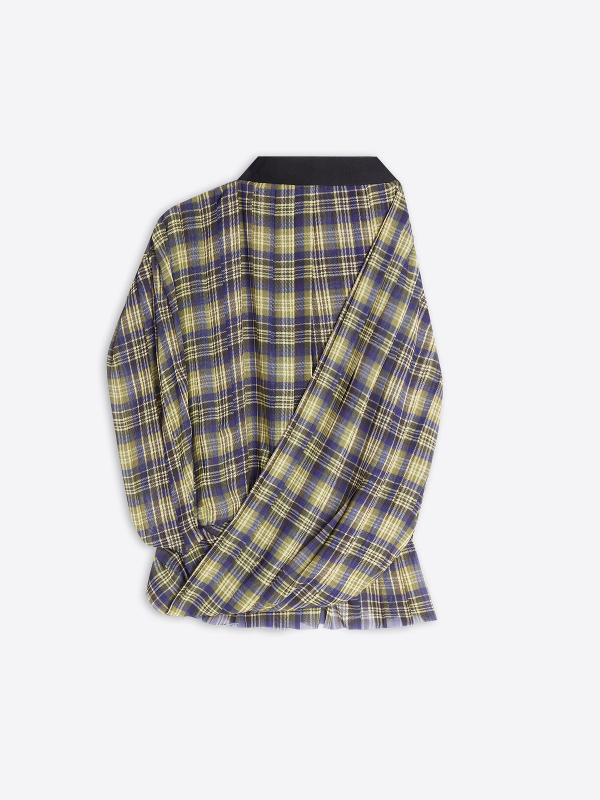 A sleeveless checkered halter-style top on a light gray background on a light gray background 