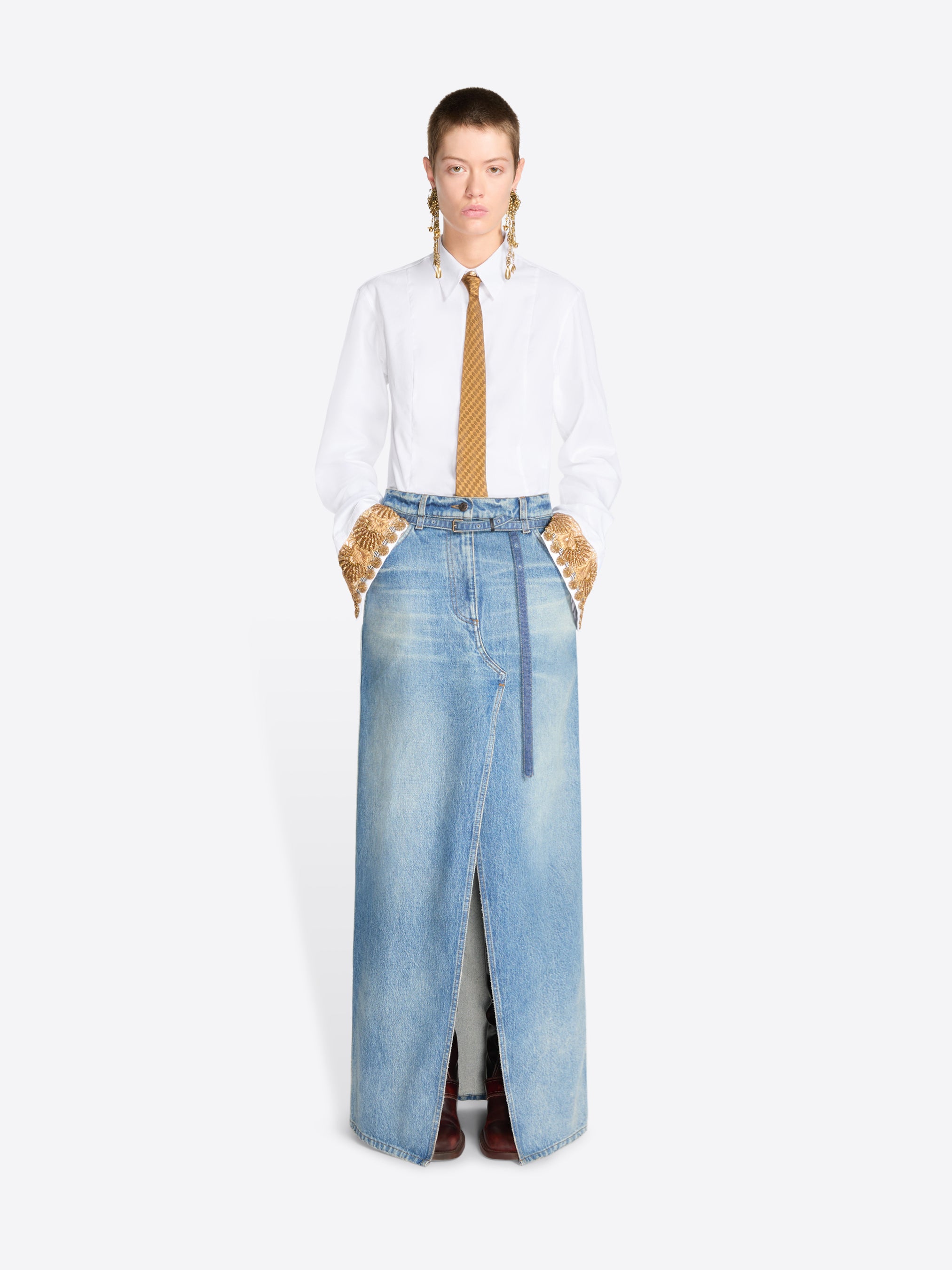 【DRIES VAN NOTEN】リネン100% デニム風 ラップスカート 38 ウィメンズ向け スカート | Dries Van Noten