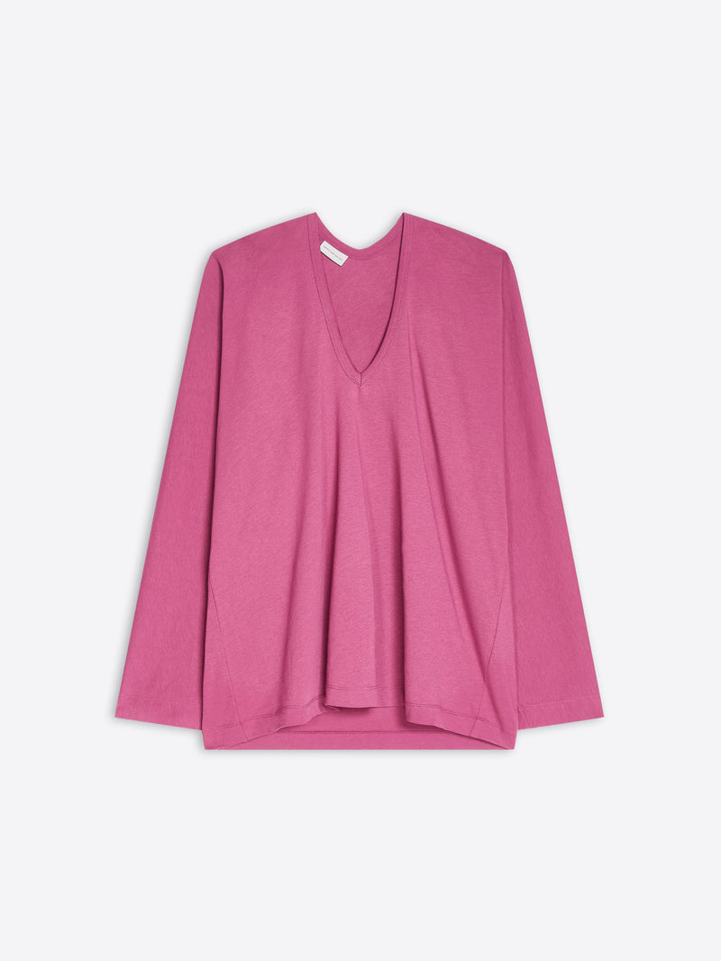 A pink long-sleeve sweater on a light gray background 