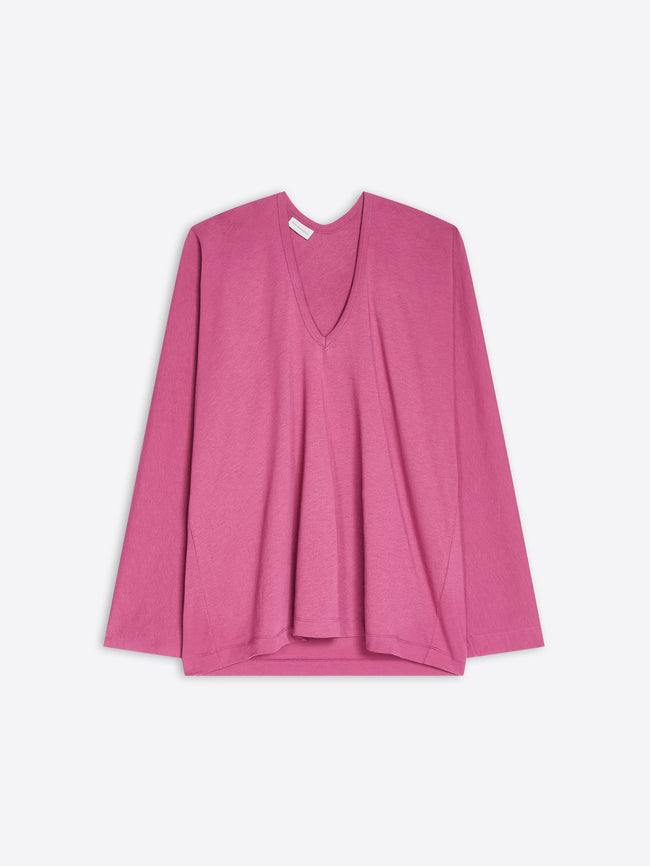 A pink long-sleeve sweater on a light gray background 