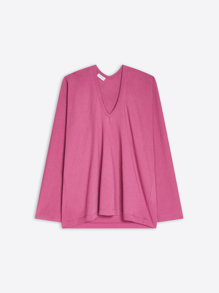 A pink long-sleeve sweater on a light gray background 