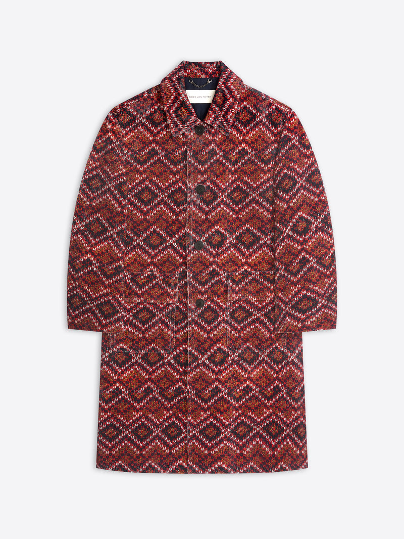 Red patterned coat on a white background