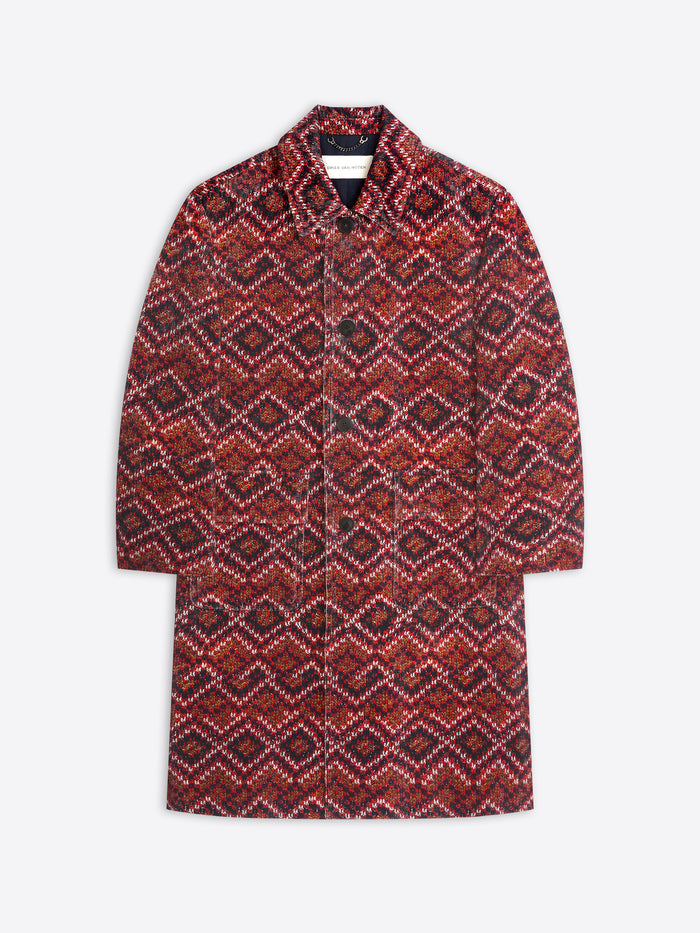 Red patterned coat on a white background