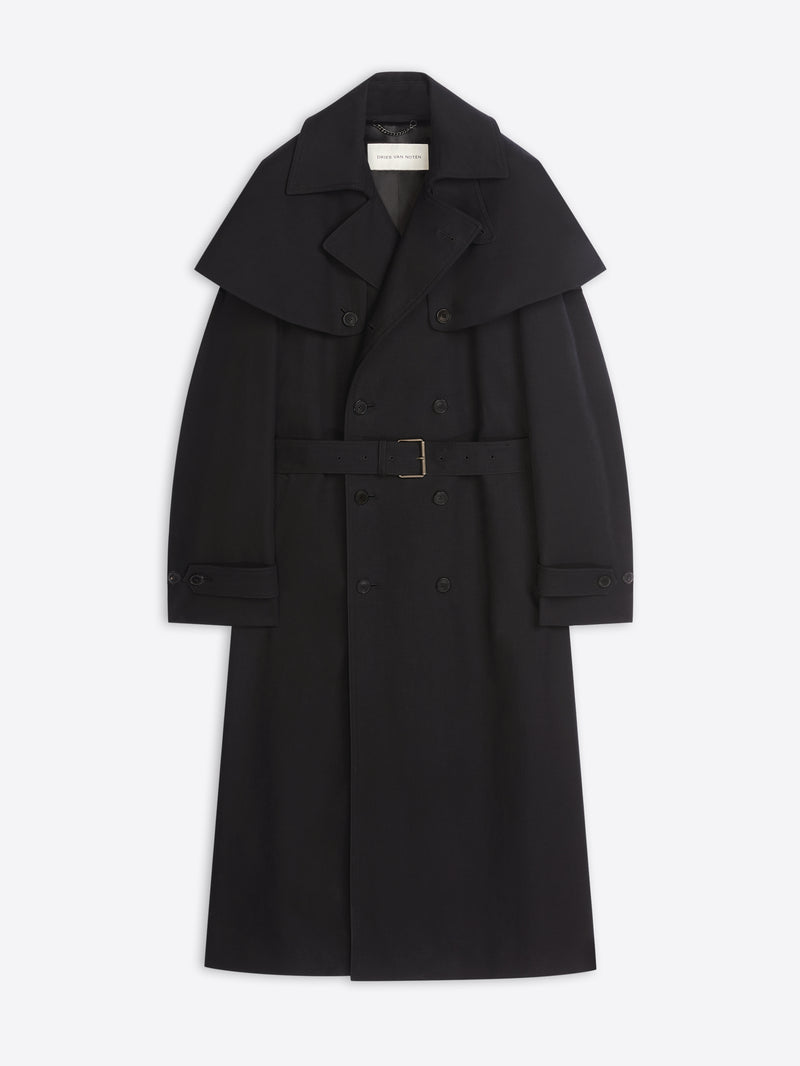Black coat with a belt on a white background