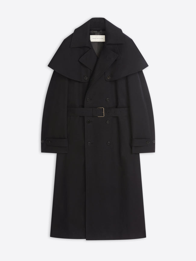 Black coat with a belt on a white background