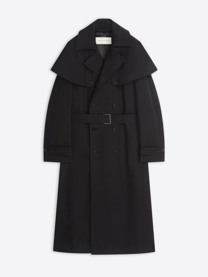 Black coat with a belt on a white background
