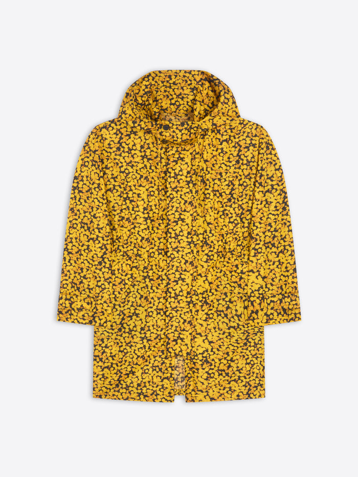 Yellow floral-patterned coat on a white background