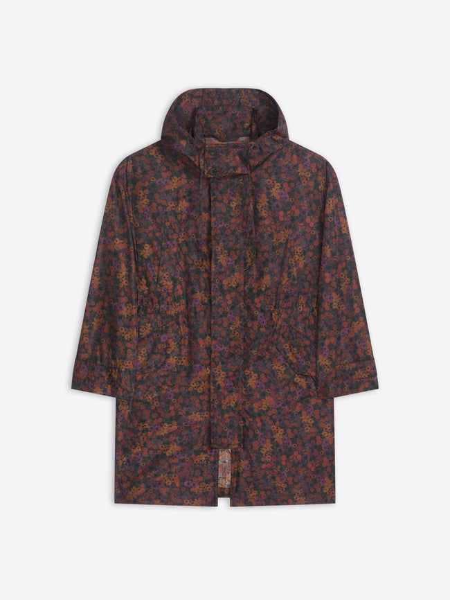 Patterned floral coat on a white background
