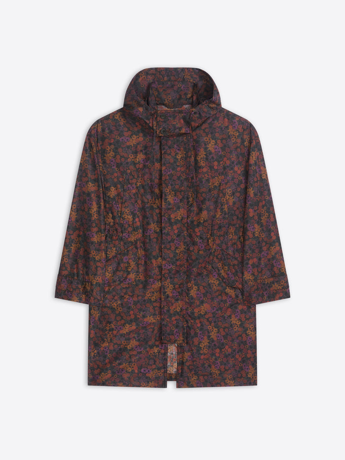 Patterned floral coat on a white background