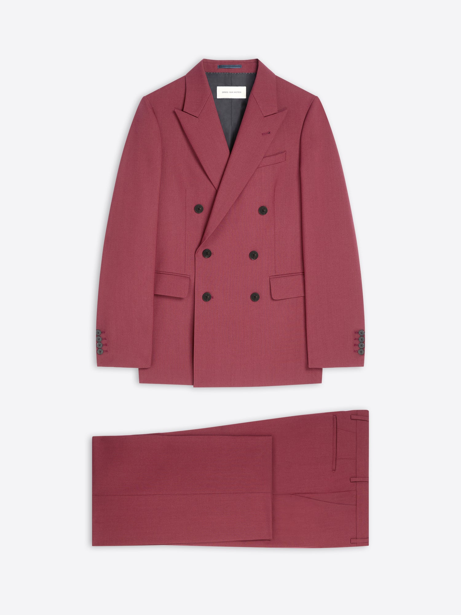 Burgundy suit jacket and pants on a white background