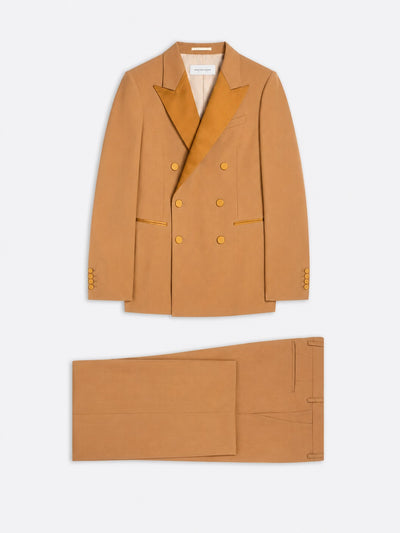 Orange suit with buttons on a white background