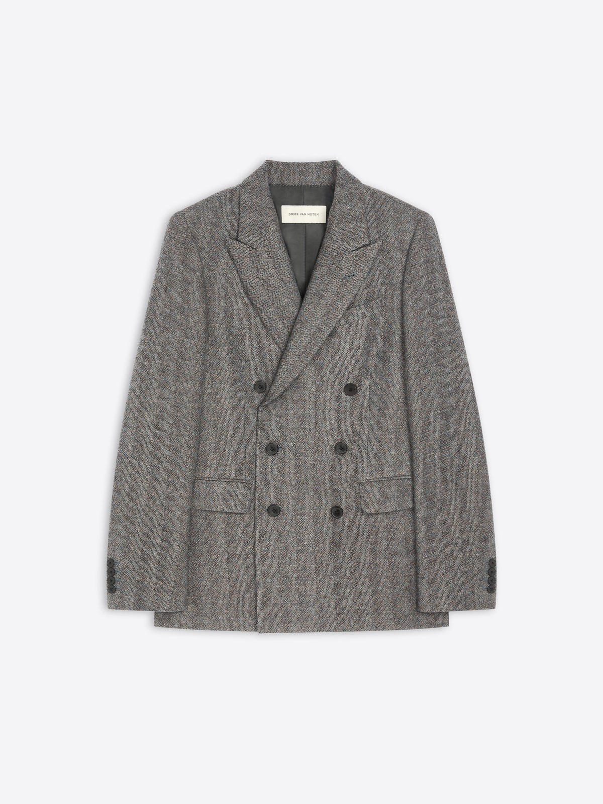 Gray double-breasted coat on a white background