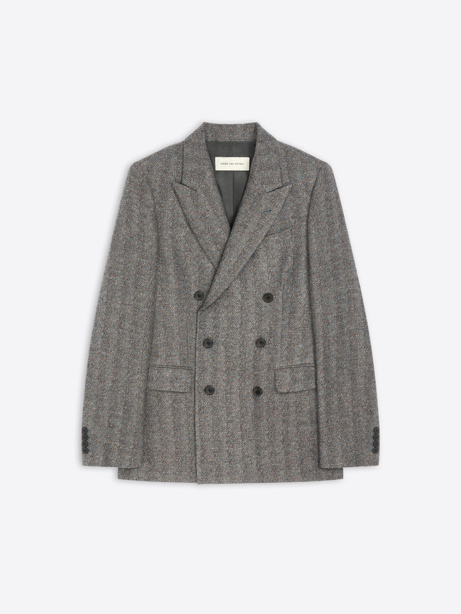 Gray double-breasted coat on a white background