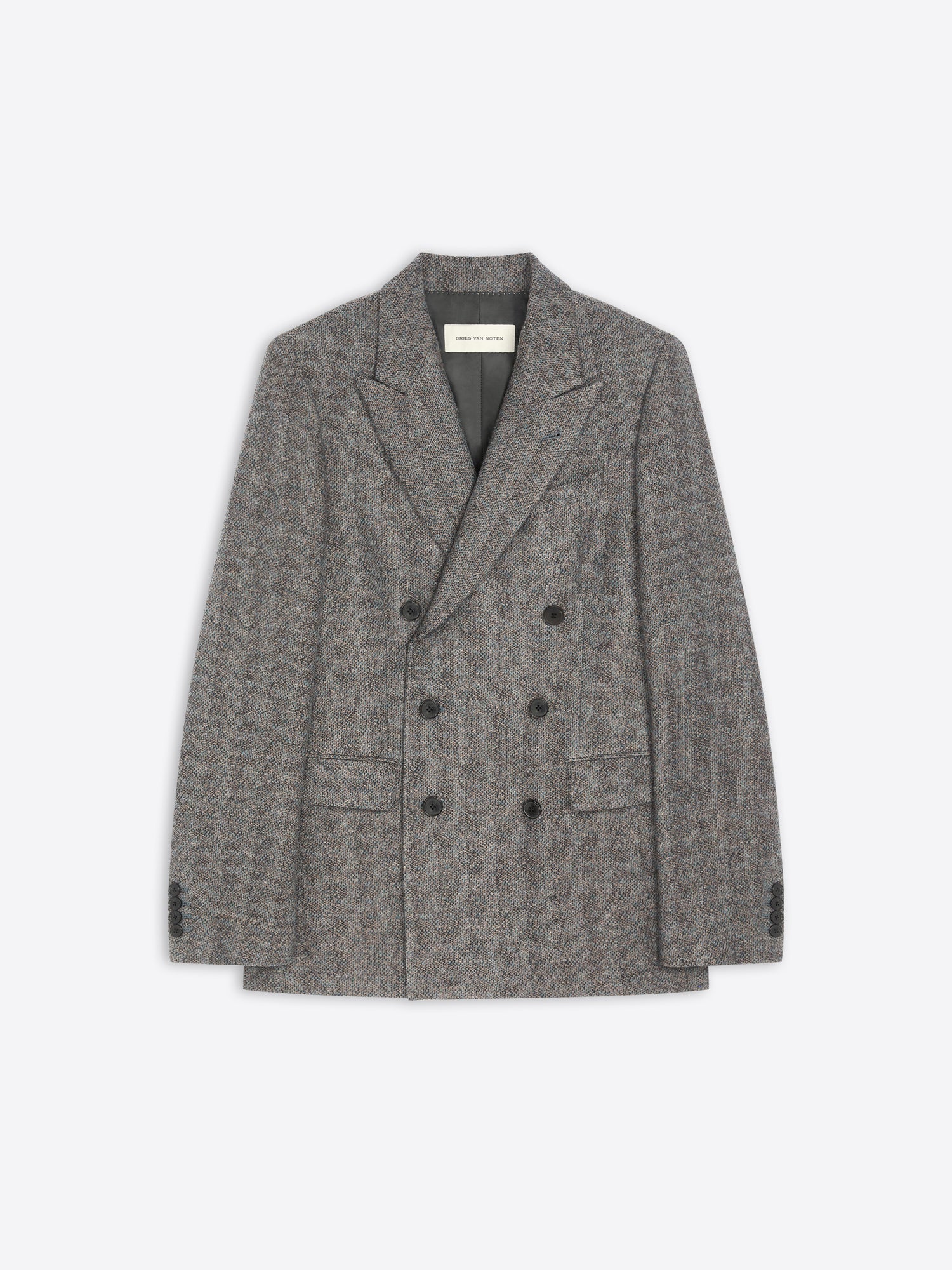Gray double-breasted coat on a white background