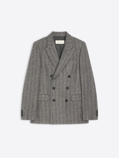 Gray double-breasted coat on a white background