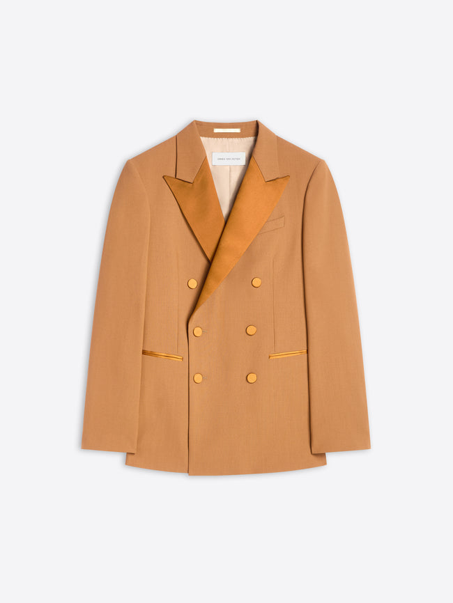 Orange blazer with buttons on a white background