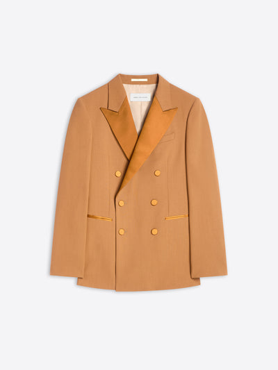 Orange blazer with buttons on a white background