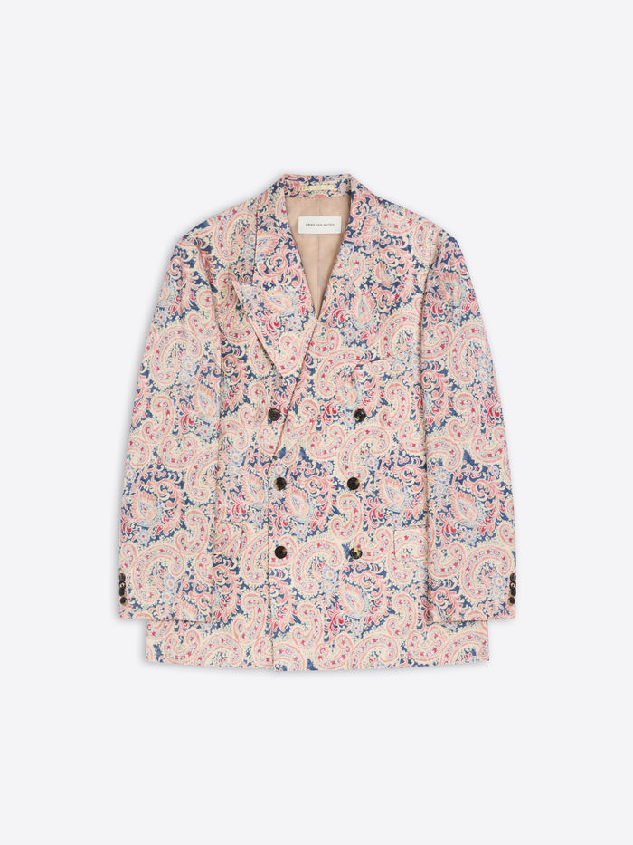 Floral patterned blazer on a white background