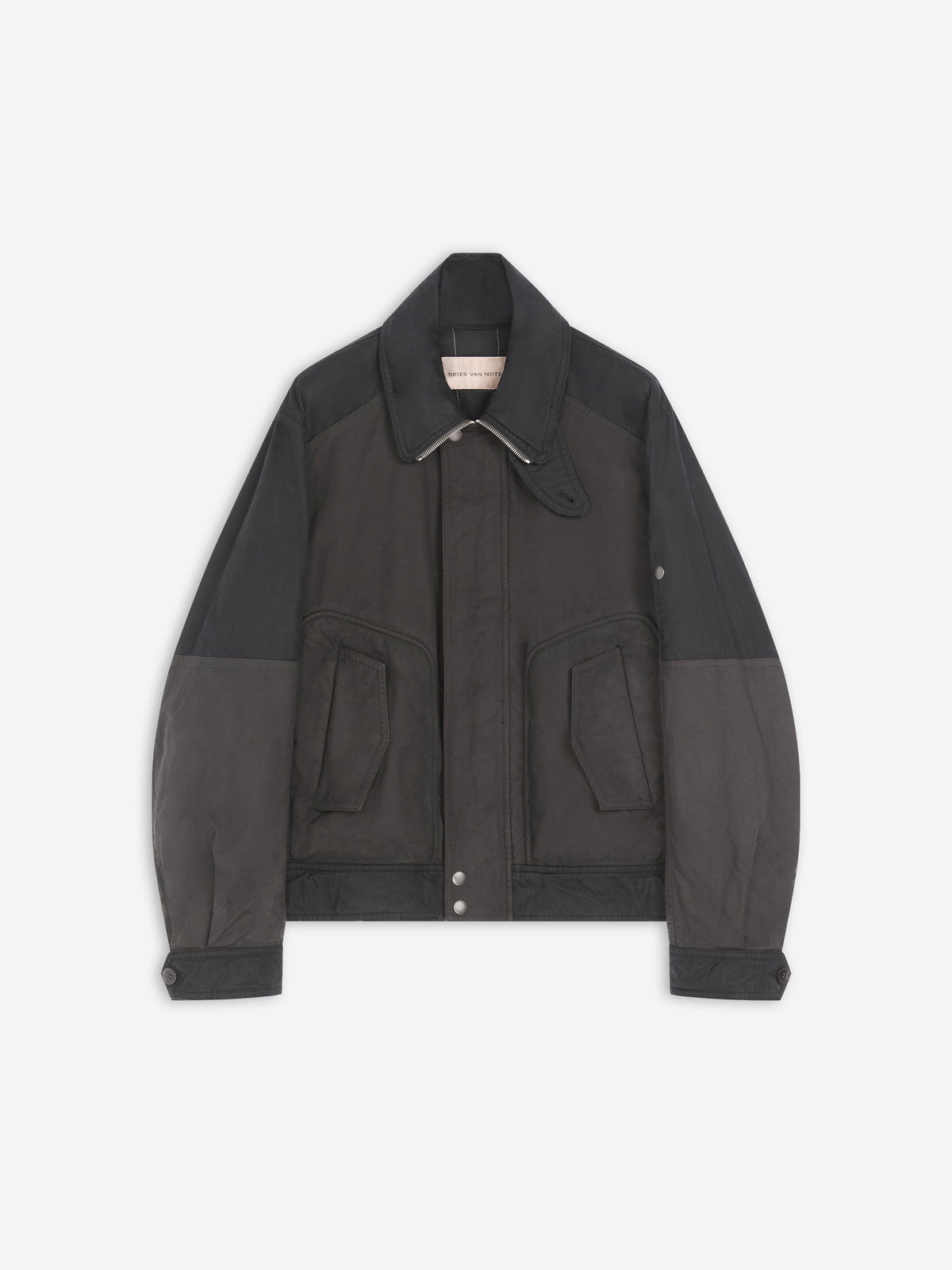 Dark gray jacket with contrasting sleeves on a white background