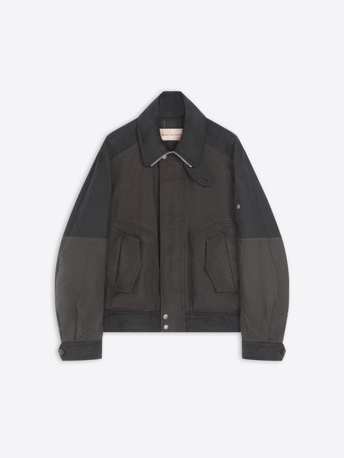 Dark gray jacket with contrasting sleeves on a white background