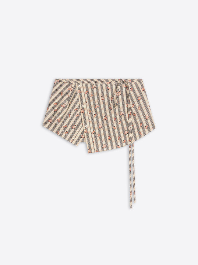 Striped cotton wrap belt with floral pattern on a white background